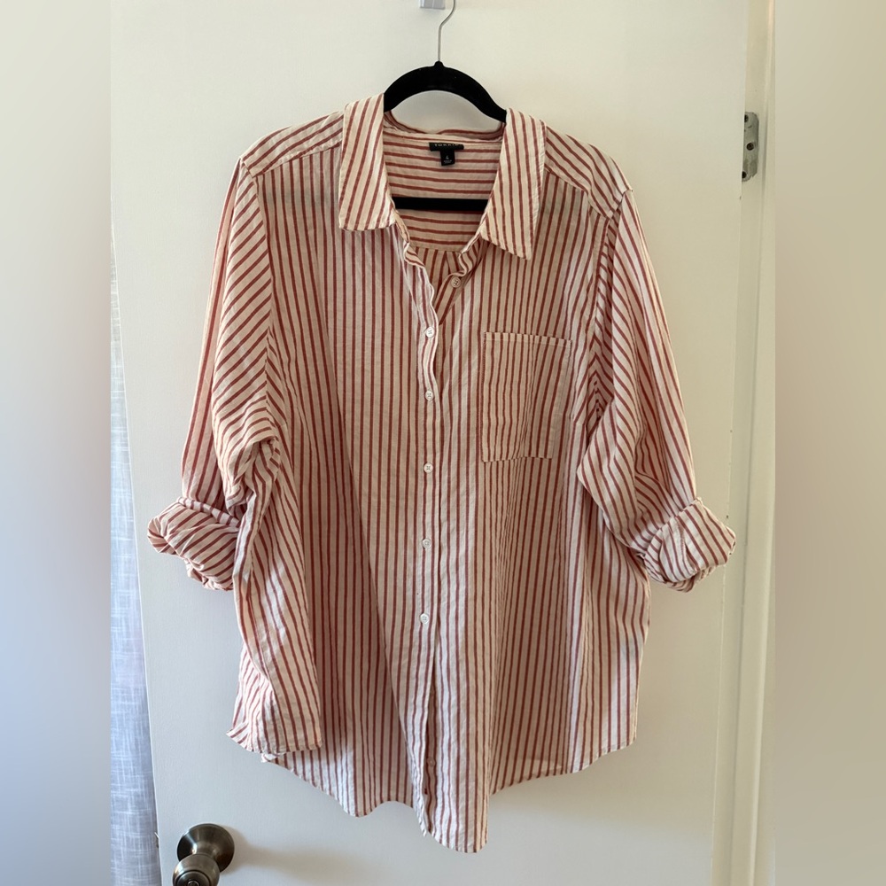 Torrid Red and White Striped Casual Shirt